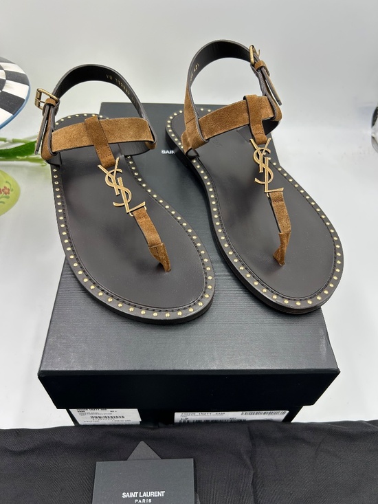 Men’s Saint Laurent CASSANDRE YSL Studded Sandals   Size 42.5/9.5 US main image 8